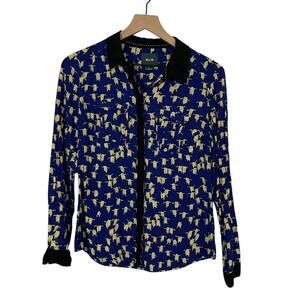 Anthropologie Maeve  Bagatelle Buttondown Penguin Blouse - Blue - 2
